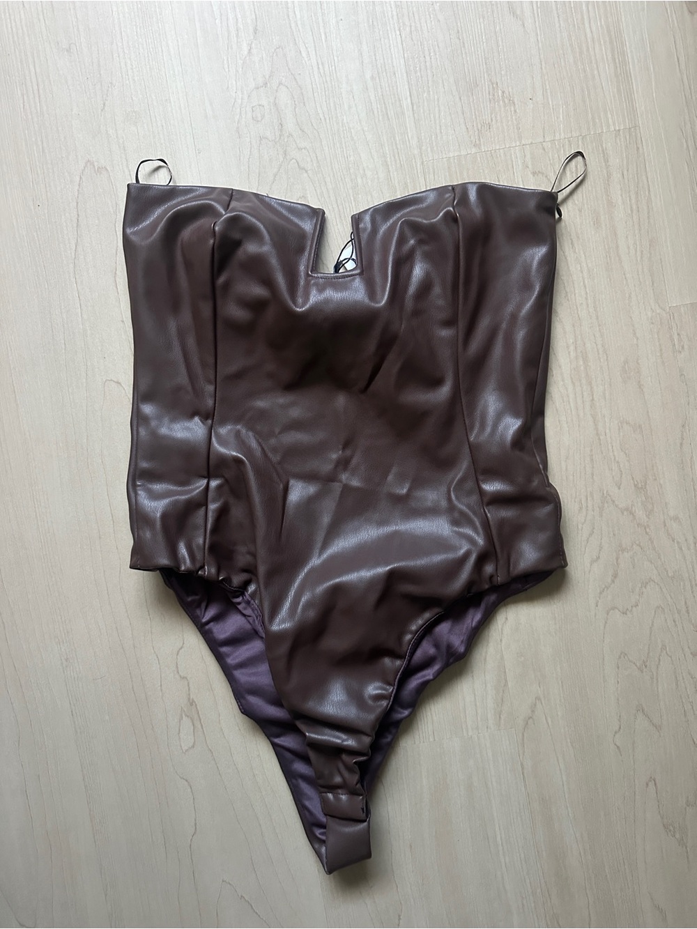 Zara Brown Faux Leather Strapless Bodysuit